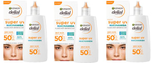 3 Botes de GARNIER DELIAL Crema Facial Fluida Uso Diário Muy Alta Protección Solar FPS50+ AntiImperfecciones Con Niacinamida, Fórmula No Comedogénica 40 ml por 19.33€