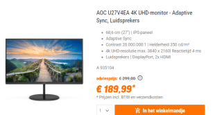 AOC U27V4EA 27" IPS 4K monitor voor €189,99 bij NBB
