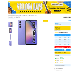 Smartphone Galaxy A54 6.4" 8GB 256GB Dual SIM por 395,01€