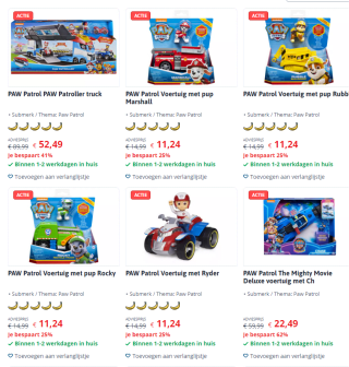 25% korting of meer op veel Paw Patrol items