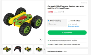 Carrera RC Mini Turnator Bestuurbare auto met Licht 1:24 voor €19,99 bij Smyths Toys