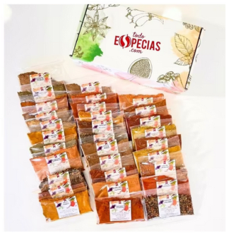 Caja con 31 muestras de especias bolsitas de 20g por 24,57€
