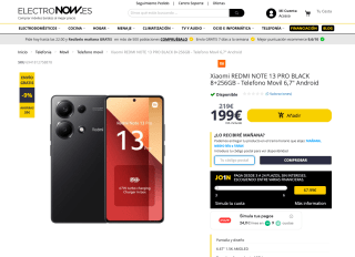 Xiaomi REDMI NOTE 13 PRO BLACK 8+256GB 6,7" Android por 199€