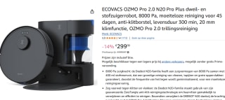 Ecovacs Deebot N20 Pro ‌Plus 0,4 l met Dweilfunctie voor €299 bij Amazon