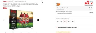 TV QLED 55" TCL 55C655, UHD 4K, AiPQ PRO, QLEDPRO, Dolby Vision y Atmos por 296,65€