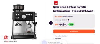 Solis Grind & Infuse Perfetta 1019 Espressomachine voor €449 bij ibood