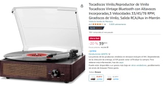 Tocadiscos Reproductor de Vinilo Vintage Bluetooth con Altavoces por 39,99€