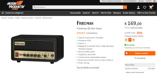 Tête d'ampli guitare Friedman BE Mini à 169€