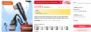 Cable 6A USB C 90 de carga rapida por $8.48 en AliExpress