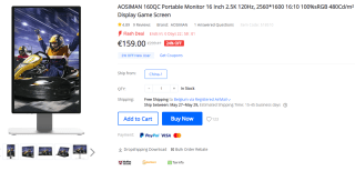 AOSIMAN 160QC Portable 16" Monitor voor €135 bij Geekbuying