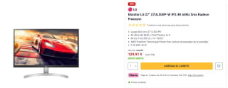 Chollazo Monitor LG 27" 27UL500P-W IPS 4K 60Hz 5ms Radeon Freesync por 129,91€