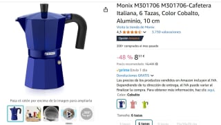 Monix Cafetera Italiana 6 Tazas Color Cobalto Aluminio por solo 8,51€ cobalto, verde 8,68€