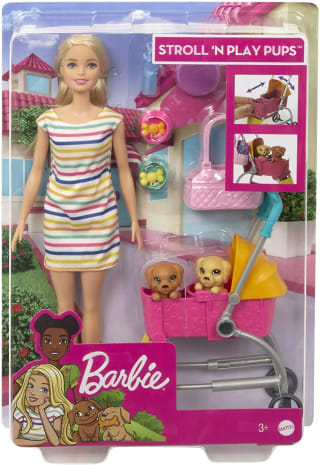 Barbie met Hond 2 honden in wandelwagen voor €14,99 bij Amazon