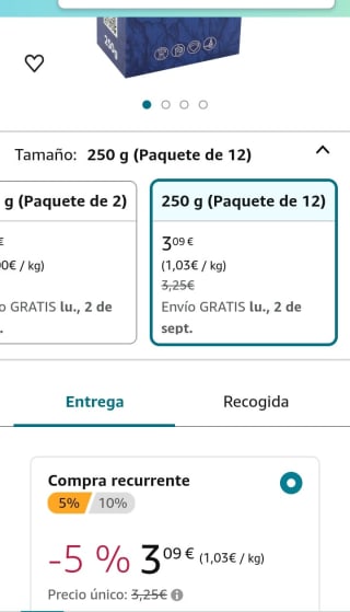 Pack de 12×250g Catunambú Café Molido Mezcla Descafeinado por 3,09€.