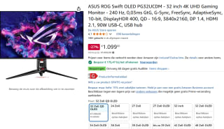 ASUS ROG Swift PG32UCDM 32" 4K Ultra HD 240Hz OLED Gaming monitor voor €923,53 bij Amazon