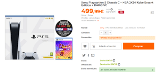 Sony Playstation 5 Chassis C + NBA 2K24 Kobe Bryant Edition + 10.000 VC por 499€