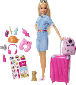 Barbie pop en Travel Set met Puppy, Bagage & 10+ Accessoires voor €15,99 bij Amazon NL