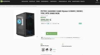 PCTEC GAMING GA8J Ryzen 5 5500 32GB 1TB RTX 5060 8GB por solo 599€