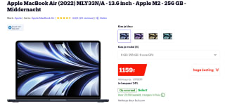 Apple MacBook Air (2022) MLY33N/A - 13.6 inch voor €1159 bij Bol.com