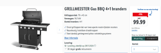 GRILLMEISTER Gas BBQ 4+1 branders Grilloppervlak: 70 x 42 cm voor €100 in de Lidl webshop