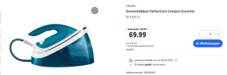 Philips Perfect Care Compact Essential GC6840/20 - Stoomgenerator voor €69,99 in de Lidl webshop