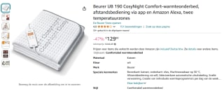 Beurer UB 190 CosyNight Comfort elektrische deken voor €129,90 bij Amazon