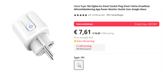 ZigBee Smart Plug met Power Control compatible met Google/Alexa voor €7,61 bij Aliexpress