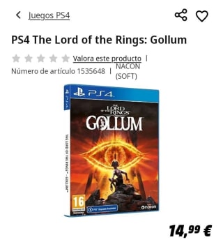 The Lord of the Rings: Gollum. PS4 por 14,99€.