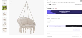 Silla Colgante para Interior & Exterior (No Incluye Cojin) por 17,96€