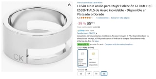Calvin Klein Anillo para Mujer Colección GEOMETRIC ESSENTIALS de Acero inoxidable - Disponible en Plateado por 35,94€