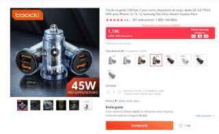 Cargador USB tipo C para coche, por 1,19€