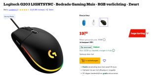Logitech G203 LIGHTSYNC gaming muis voor €19,99 bij Bol.