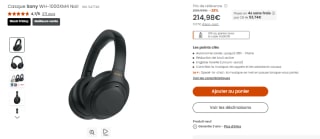 Casque sans fil Sony WH-1000XM4 - Bluetooth, Réduction de bruit à 214,98€