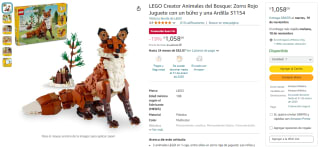LEGO Creator Animales del Bosque: Zorro Rojo, Búho y Ardilla por $1,058 en Amazon