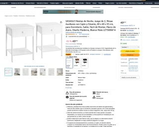 VASAGLE Pack 2 Mesitas de Noche 40x40x55cm por solo 37,49€