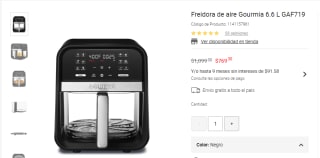 Freidora de aire 6.6 litros Gourmima por $769.30 en Liverpool