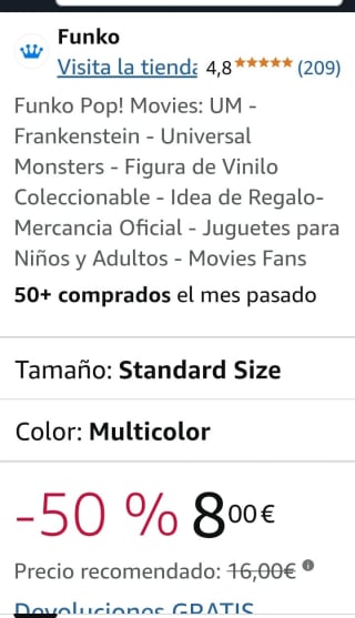 Funko Pop Movies Franquestein por 8€.