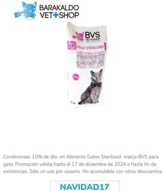 10% de dto. en Alimento Gatos Sterilised  marca BVS para gato.
