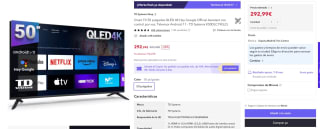 TD Systems K50DLC19GLQ Smart TV 50 pulgadas QLED 4K Hey Google Official Assistant con control por voz por 292,99€ (280,99€ cuenta nueva)