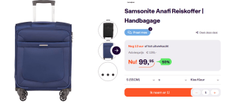 Samsonite Anafi S spinner 55 cm voor €99, 95 bij Ibood