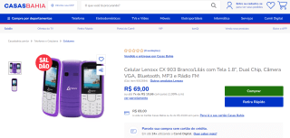 Celular da Lenoxx, modelo CX 903 - R$ 69,00