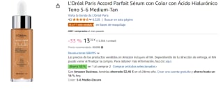 2 Unidades de L'Oréal Paris Accord Parfait Sérum con Color con Ácido Hialurónico Tono 5-6 Medium por 19.68€