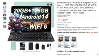 Newest Android 14 Tablet 10 Pulgadas, 20GB RAM + 128GB ROM (1TB TF), 5G+2.4G WiFi 6+ BT 5.0 por 75,99€