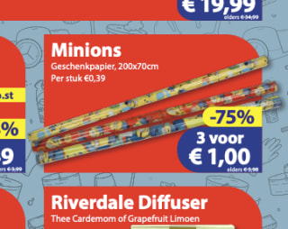 3 rollen miminions inpakpapier voor 1 euro