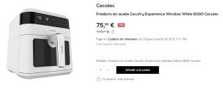 Freidora sin aceite Cecotec Cecofry Experience Window White 6000 por 75.99€