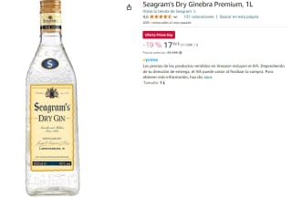 Botella de Seagram's Dry Ginebra Premium, 1L por 16,71€