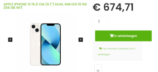 Apple iPhone 13 - 256GB - Sterrenlicht voor €674,71 bij Sicomputers
