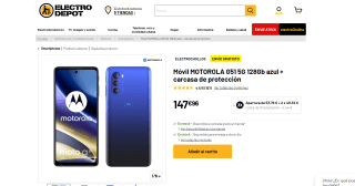 Móvil marca Motorola G51 5G de 4GB/128GB + carcasa de protección por 147,95€