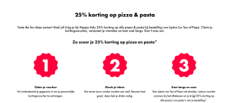 25% korting op alle pizza & pasta bij Happy Italy