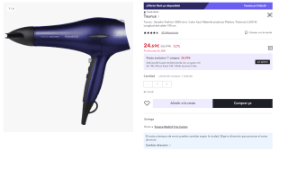 Secador de pelo iónico, 2200W mkarca Taurus por 24,69€ (Cuenta Nueva 12.34€)
